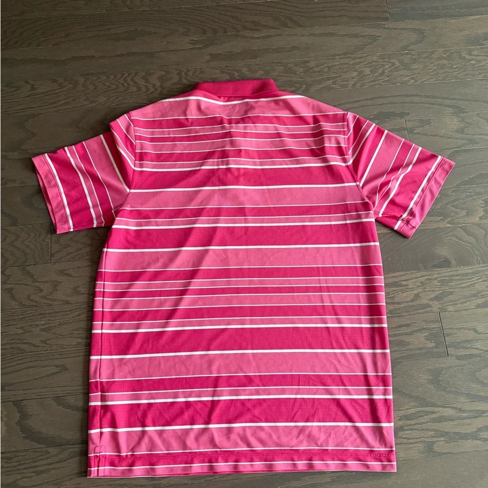 Nike Golf Dri Fit Tour Performance Pink White Stripe Polo Shirt Mens Large